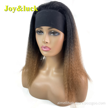 Wholesale Price High Quality Daily Wear Wig Soft Afro Kinky Headband Wigs  Black Ombre Brown Long Straight Synthetic Women Hair
